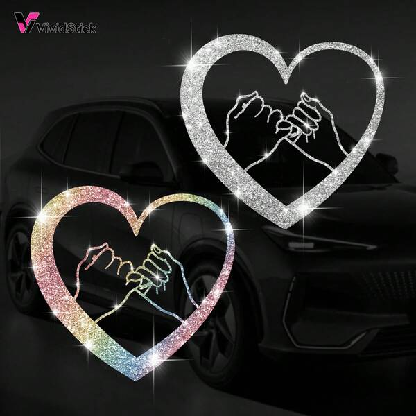 1 Stück funkelnder Liebes-Handgriff Auto Aufkleber, langanhaltend, selbstklebend, aus Vinyl Material, einfach anzubringen, geeignet für Auto, Motorrad, LKW Dekoration, Valentinstag Geschenke