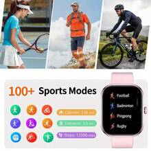2.01 Inch Full Touch Screen Silicone Strap Smartwatch, Unisex Sports Fitness Tracker With 100+ Sport Modes, Wireless Call, Remote Camera, Music Control, Alarm, Weather Forecast, TFT Display, 180mAh Battery - Suitable Gift For Men, Women, Friends, Lovers, Parents - Gold + Olive Green Strap - View 6