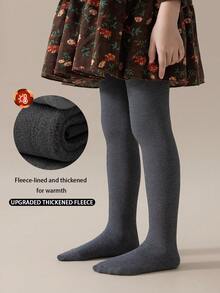 1 buah Celana Ketat Anak-Anak Dua Lapis Tebal Berlapisan Termal Warna Polos, Legging Hangat Elastis Tinggi untuk Pakaian Musim Dingin - Grey - View 13