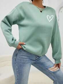2026 TopsINAWLY Heart Print Drop Shoulder Sweatshirt,Ladies Spring/Fall Casual Long Sleeve Round Neck Loose Regular Green Drop Shoulder Pullovers Women Hoodies,Long Sleeve Tops Graduation,Back To School Fits,Graduation,Teacher Fits For Women,Back To SchoolLoose And Comfortablewinter Clothes For Women - Đỏ - Xem 9