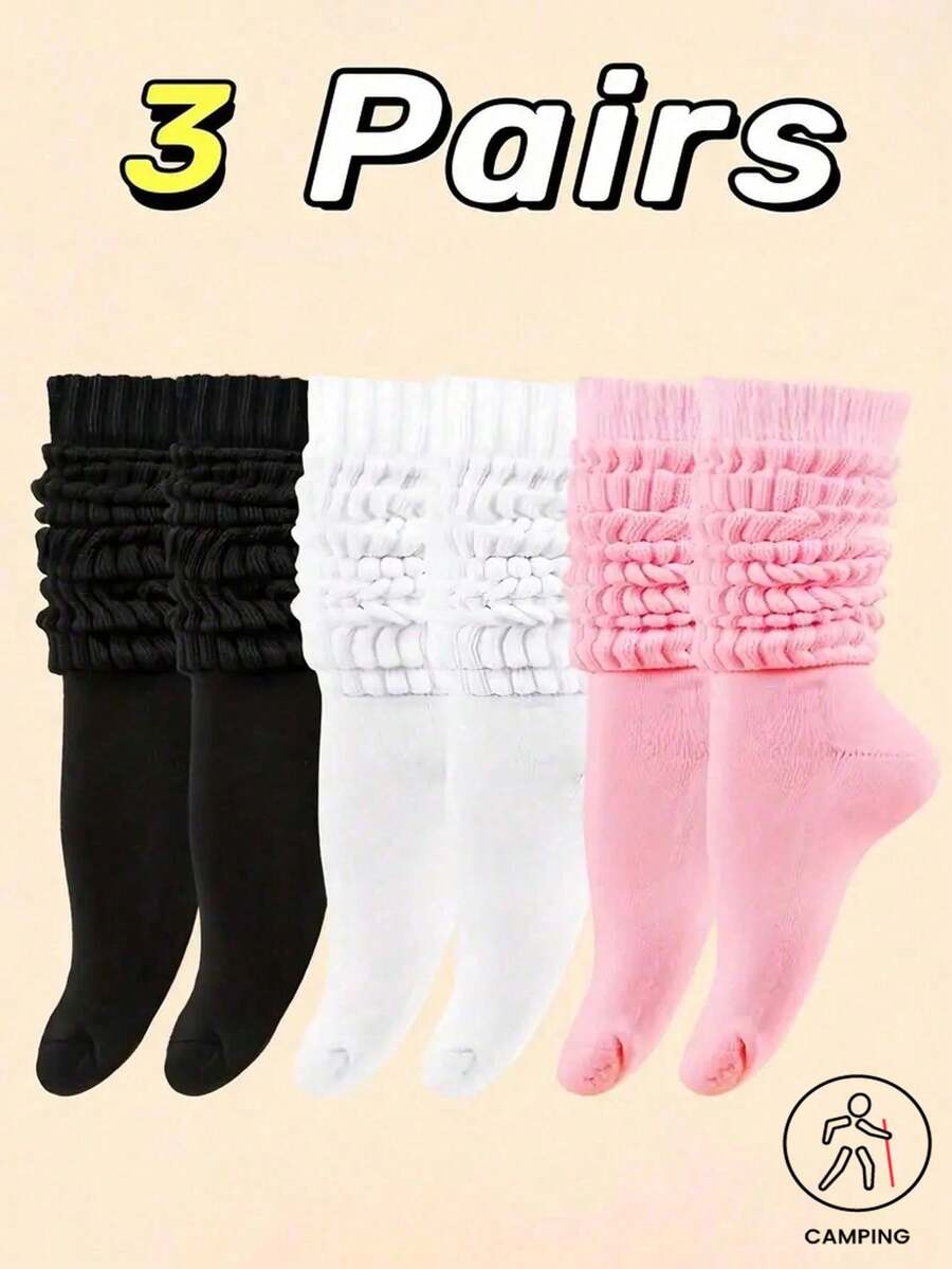 3 Pairs Solid Color Casual Socks, Simple & Warm Calf Socks, Women Tights And Hosiery