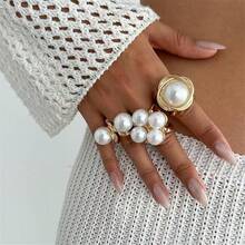Chunky Rings Set For Women,Vintage Stacking Imitation Pearl Rings Pack, Dainty Adjustable Open Knuckle Hollow Twisted Round Signet Finger Ring Minimalist Statement2025 - A-3 chiếc - Xem 10