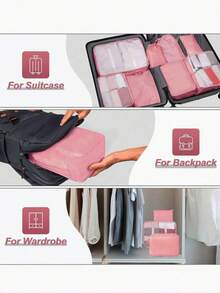 Conjunto de 8 peças: Bolsa organizadora de viagem, necessaire de grande capacidade, porta-senhas, organizador de guarda-roupa, porta-pincéis de maquiagem, nécessaire impermeável, organizador de maquiagem multifuncional, bolsa de mão, organizador de cuidados com a pele para banheiro, ideal para batom, pincéis de maquiagem, canetas de maquiagem, sombra, espelho, delineador, gloss labial, produtos para a pele, escova de dentes, porta-escova de dentes, sabonete, shampoo, pente, relógio, celular, colar, joias e produtos digitais.