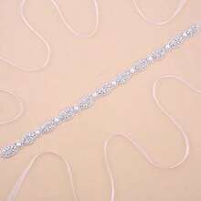 Jovbridsea Cinturon de novia de vidrio con diamantes de imitacion y perlas para novia y dama de honor Plata organza blanco Talla unica - como en la foto - Ver 6