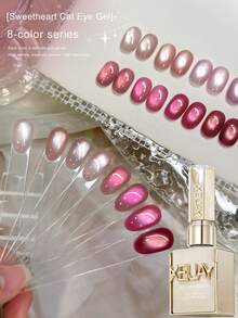 XEIJAYI 1pc Sweetheart Cat Eye Nail Gel - Pastel Pink & Rose Gold Hues With Sparkling Cat Eye Shine, Perfect For Girls' Daily Glam & Party Looks, Easy Application & Long-Lasting - 彩色 - 查看 6