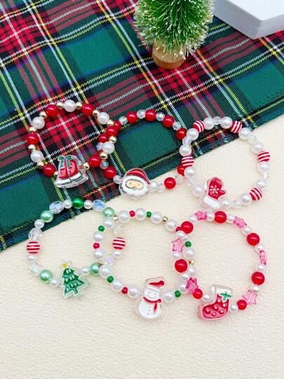 1 قطعة/مجموعة سوار جميل مزين بالخرز الملون، هدية عيد الميلاد للفتيات، هدية عطلة