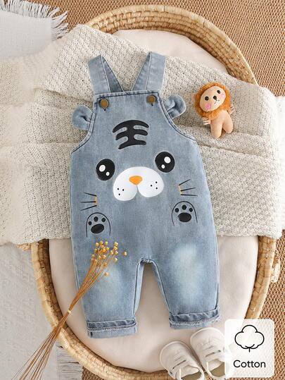 Söt tigermönstrad jumpsuit med örondekorationer för babypojke, bekväm för hösten