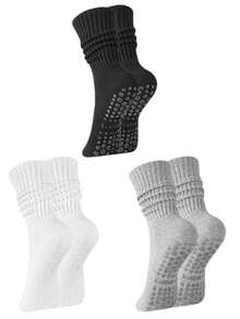 3 Pairs Women's Yoga Pilates Non-Slip Grip Socks, Suitable For Yoga, Barre, Hospital, Barefoot - Multicolor - View 19
