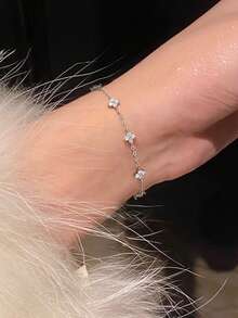 1pc Exquisite Summer Dopamine Rainbow Candy Starry Sky Zirconia Bracelet Ladies Jewelry For Women 925 Sterling Silver Elegant Minimalist Chain Bracelet Fine Jewelry Gift For Sisters Friendship