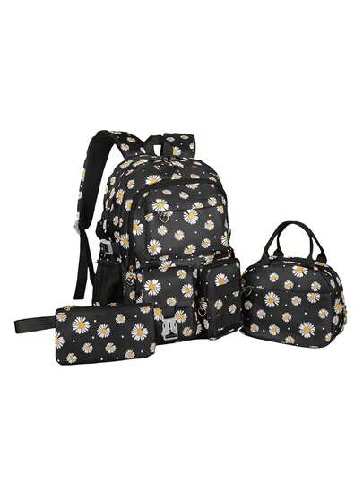 Set di zaino con stampa a margherite, adatto per scuola, pendolarismo, viaggio, design a tie-dye e fiocco di neve. Zaino, casual, unico