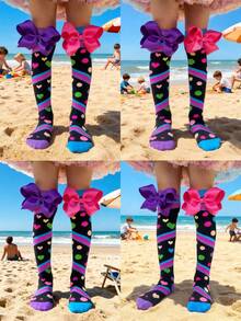 1 Paar kniehohe Socken mit 3D-Schleife und Herz-Punktmuster, geeignet für alle Jahreszeiten - Karnevals, Partys, Musikfestivals, Muttertag, Urlaub, Abschluss, Schulanfang, Hochzeiten, Cosplay, Outdoor-Aktivitäten und den täglichen Gebrauch. Eine tolle Geschenkidee. - Verschiedenfarbig - Übersicht 3