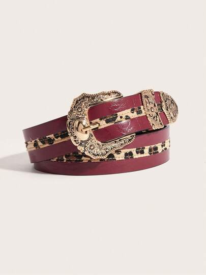 1 Stück weinrote Damen Gürtel mit mittelgroßem Leopardenmuster aus hochwertigem PU-Leder, mit westlichen und bohemian-Stil Elementen, multifunktional und praktisch, geeignet für Lässig-Wear, Jeans, Halloween, Tanzen, Partys, Outdoor-Sport, Schulanfang, Abschlussgeschenke, Alltagsoutfits