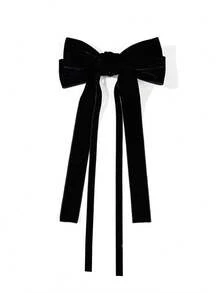 1pc Women's Velvet Ribbon Solid Color Bow Hair Clip, Suitable For Daily Wear