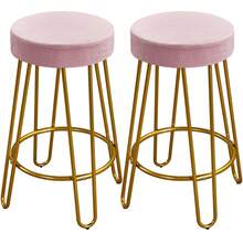Butterslay 2pcs 26.5″ H Modern Upholstered Velvet Bar Stools With Metal Legs, Round Fabric Counter Chairs With Circular Footrest, For Kitchens, Restaurants, Bars, Cafes Black/Gray/Peacock Blue/Pink - 粉色 - 查看 10
