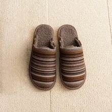Women's Bohemian Style Autumn Fabric Brown Striped Slippers, Japanese Non-Slip Warm Indoor Slippers For Couples - Brown - View 6