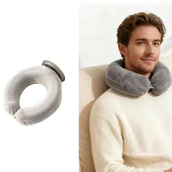 1个U型热水袋暖颈软橡胶热水袋带可拆卸布套（粉色/灰色）