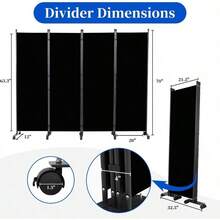 Divisor de habitacion de 6 pies con ruedas bloqueables 4 paneles base de metal gruesa separadores de habitacion pantallas de privacidad plegables independientes para interiores divisor de pared - 22" - 4 paneles + negro - Ver 4