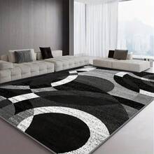 1pc Velvet, 850 Grams Per Square Meter [Golden Diamond Velvet 800GSM Non-Slip Dotted PVC Backing]Modern Abstract Geometric Black Gray Area Rug - Scandinavian Christmas Home Decor, Machine Washable For Living Room Sofa, Bedside, Kitchen & Gaming - Multicolor - View 6