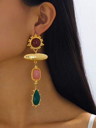 一对不对称几何造型夸张长耳环，时尚独特，波西米亚风格，送朋友的绝佳礼物