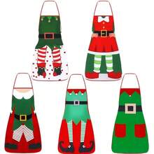 5 pièces/set Tabliers de Noël, nouveaux tabliers en lin imprimés de manière créative pour la décoration des fêtes, les fêtes, la cuisine à la maison, le Père Noël et les tabliers décoratifs, tabliers de cuisine unisexes - Multicolore - Voir 18