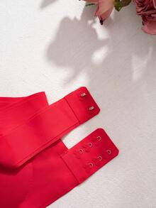 女士圣诞红无钢圈文胸，性感单肩设计，防滑侧扣，可拆卸垫，交叉后背，无肩带 - 紅色 - 查看 8