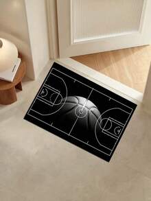 1pc Basketball Court Pattern Carpet, Suitable For Boys' Room, Living Room Decor, Velvet Carpet, Skin-Friendly Soft, Home Decor Carpet, Washable Carpet - Black - View 2
