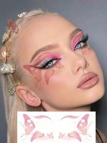 2026 Christmas New Arrivals 6 Sheets Colorful Butterfly Tattoos Waterproof Temporary Eye Cute Glitter Tattoos Stickers For Festival Valentine's Day Halloween Party Prom Date Makeup Accessories Christmas Gift - 彩色 - 查看 5