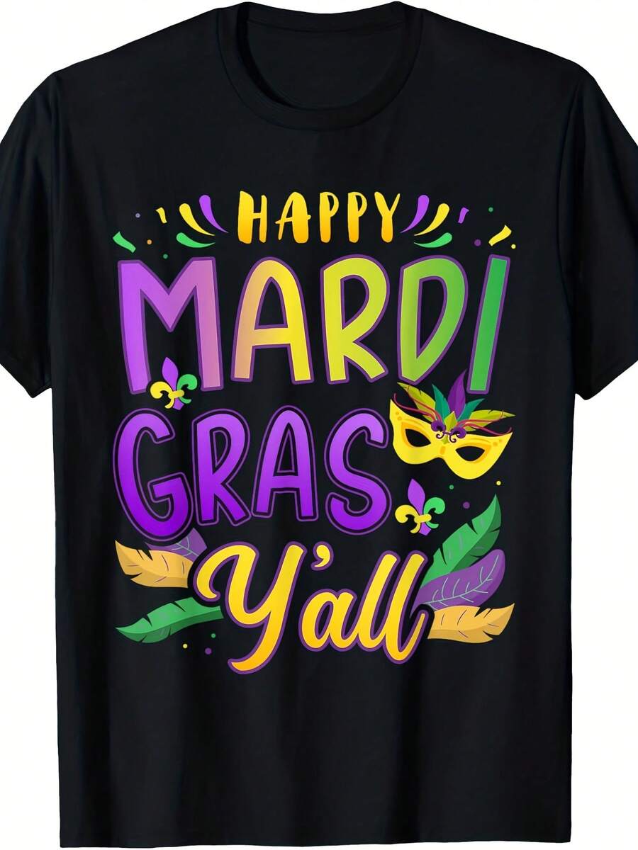 Happy Mardi G Y'all With Mask For New Orleans Carnival T-Shirt - 款式21 - 查看 1