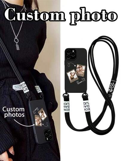 Funda de teléfono a prueba de golpes con correa de hombro, silicona suave, personalizable con foto y nombre, compatible con iPhone 17pro/17Air/17/17promax16/11/16pro/16plus/16promax/16e/15Promax/13/14/12/XS/XR/7G/8P, estilo mochila con cordón ajustable, color beige