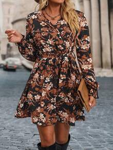 Plus Size Women Printed Short Dress, Autumn/Winter