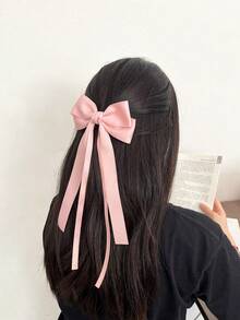 1pc Women's Ribbon Bow Hair Clip, Pink, Suitable For Valentine's Day And Everyday Wear - Pink - View 8