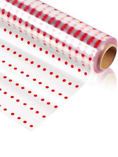 1 rollo de papel celofán transparente con lunares blancos/rojos, papel de envoltura para ramos de flores, rollo de embalaje de plástico a prueba de polvo para regalos, cestas, flores, recuerdos de fiesta, Navidad, cumpleaños y decoración festiva.