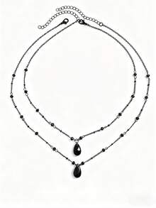 2 piezas Collar con colgante de gota de estilo gótico vintage punk con decoración de borla de metal, collar gargantilla de varias capas para mujer, adecuado para uso diario, fiesta de Halloween, regalo para amigos