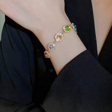 Sparkling Round Colored Rhinestone-Inlaid Bracelet - Women's Zinc Alloy Jewelry, Elegant Luxury StyleWoimen's Daily Ware GiftsDaily Ware Best Gift For Friends And Family - 金色 - 查看 7