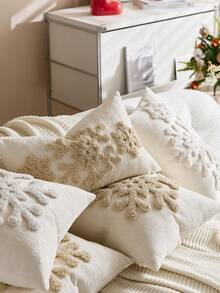 3D Christmas Snowflakes Throw Pillow Covers Rustic Farmhouse Style Christmas Tree Pillow Cover, 17.72x17.72inch, Polyester, Zippered, Hand Wash Only, Geometric Pattern, Home Decor Cushion Case For Festive Holiday Decor(1Pc,2Pcs Available) - Creamy White - View 8
