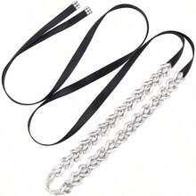 Cinturon de novia de diamantes de imitacion plateados cinturon de novia de hojas cinturon de novia de vidrio fino para novia vestido de novia y dama de honor - Plata, negro - Ver 1