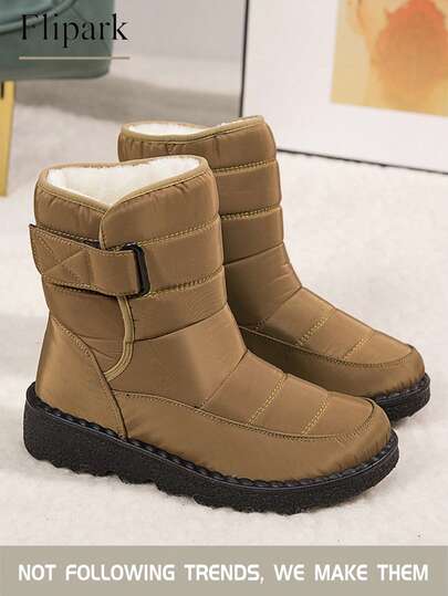 Flipark Cardigan,Style With Sweater 36-44 Size Outdoor Thermal Lined Thickened Snow Boots Women Mid-Tube Winter Round Toe Flat Heel Large Size Women Boots Waterproof Slip-Resistant Women Shoes Warm-Keeping Boots Middle-Aged Mom Shoes