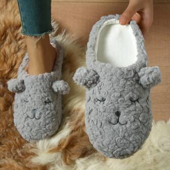 可爱卡通瞌睡羊毛绒舒适居家度假保暖室内拖鞋女士适合全家人享受卡通毛绒冬季家居拖鞋