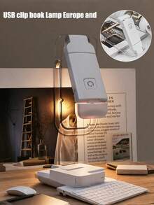 1个可调节亮度LED阅读灯，夹在书上，可灵活90°旋转，315°可弯曲灯臂，便携可折叠，适合在飞机、火车或汽车上阅读书籍、杂志、睡前故事。 - 夾書燈 - 查看 4