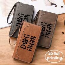 1 Stück Herren Business Geldbörse - Kunstleder mit Handgelenksriemen Muster - Hundemutter Motiv mit liebevollem Pfoten-Herz, Reißverschluss-Münzfach, mehrere Kartenfächer für den professionellen Gebrauch, Farbe braun schwarz Q52