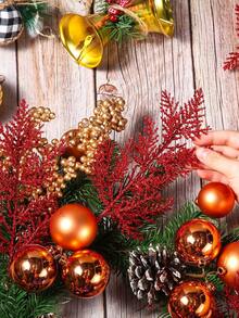 1/10pcs Christmas Decorative Gold Powder Pine And Cypress Branch Hollowed-Out Double-Layer Christmas Flowers, Simulated Pine And Cypress Branch Christmas Tree Decoration Ornaments, DIY Flower Garland Arrangement, Colorful Artificial Flowers, Christmas Party Table Center Decoration Ornaments, Vase Arrangements, Shining Red Gold Powder Christmas Christmas Flowers, Christmas Tree Decoration Flower Accessories - Verschiedenfarbig - Übersicht 8