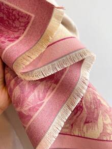 1件优雅花卉植物图案提花仿羊绒保暖围巾/披肩，女士时尚百搭披肩，适合秋冬季节，可日常搭配和装饰连衣裙 - 粉色 - 查看 4