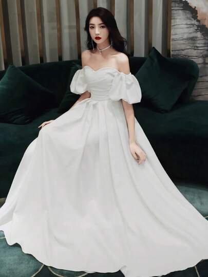 レディース パーティードレス イブニングドレス 半袖 オフショルダー ロングドレス ワンピース 結婚式ドレス フォーマルドレス エレガント 無地 肩出し 花嫁 結婚式 披露宴 演奏会 卒業式