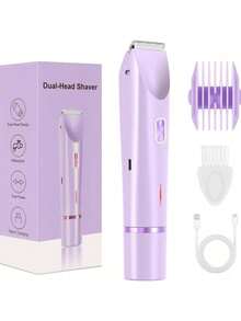 二合一电动剃毛器，女士无线比基尼修剪器，可拆卸刀头，触感柔软，干湿两用防水，USB充电，方便修剪比基尼线、腋下、腿部及全身毛发