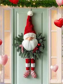 3pcs,Christmas Dwarf Door Hanging Decoration, Polyester Fiber Door With Garlands, Red Striped Legs, No Electricity Required, Festive Wall Decoration - Multicolor - View 1