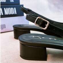 Slingback Open Heel Pumps With A Heel Below 3cm - Flat Black - View 5