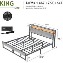 LED Bed Frame With Storage Headboard, Metal Platform Bed Frame With Charging Station, Heavy Duty Steel Slats, No Noise, Easy Assembly, Black Bed Frame, Twin/ Full/ Queen/ King - 查看 10
