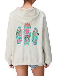 Hoodies For WomenHooded Sweatshirts For Women Men Y2k Long Sleeve Embroidery Graphic Oversized Hoodies Streetwear Tops For Teen Girls Casual Pullover Beach Sweatshirt Fall Winter Fit Preppy Aesthetic ClothesLoose And Comfortableed Hardy Clothes - Xám - Xem 5