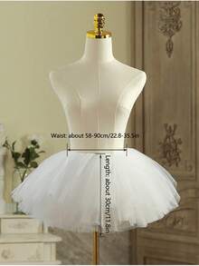 1Pc Solid Color Sexy Women 11 Inch Petticoat Lolita Short Asymmetrical 6-Layer Soft Tulle Underskirt,Bone Free Fluffy Skirt, Suitable For Maid Costume & Daily Wear,White Puffy Tulle Lolita Underskirt Women Cosplay Ball Gown Kids Bridal Boneless Petticoats Tutu Dress,Valentine's Day Gifts - trắng - Xem 8