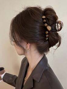 topshiny 1pc Korean Elegant Faux Pearl Hair Claw Clip, Chic Luxury Hair Claw Updo Hairstyle Accessory, Fashion Hair Clip For Women Fashion Hair Clutch Winter Hair Accessories - Maillard Short - View 12